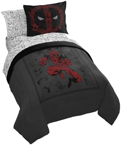 Marvel Deadpool Full Size Comforter Set 7 Piece Soft Bedding for Boys, Gray