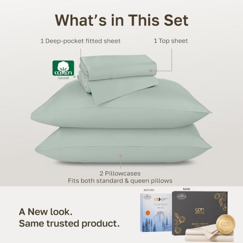California Design Den 800 Thread Count Cotton Sheets Queen, Soft Celadon