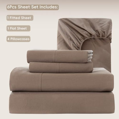 MooMee Sheet Set 100% Washed Cotton Linen-Like Extra Deep Pocket King