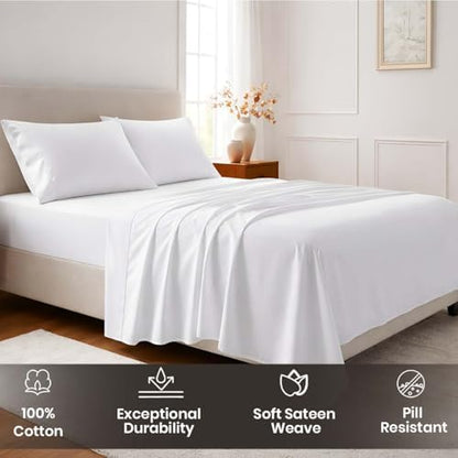 SGI bedding 100% Egyptian Cotton Sheets Queen Size – Cooling Sheets, Soft Breathable White Bedding, Luxury Bedding, Luxury Hotel Sheet Set, High Thread Count, Deep Pocket 18", 4 Piece Set