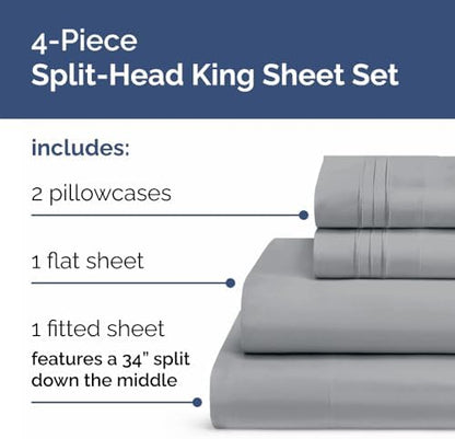 Flex Top Split Head King 4 Piece Sheet Set - Soft & Breathable - Steel Blue