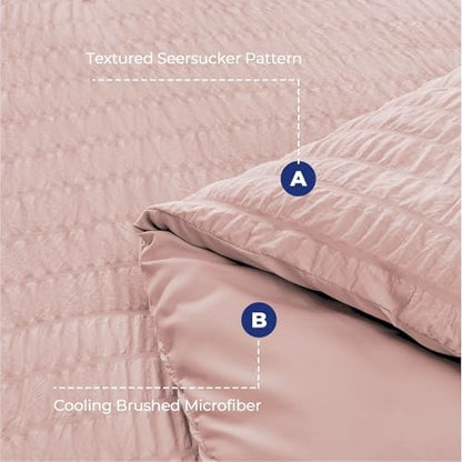 HYMOKEGE Rose Gold California King Comforter Set Seersucker 7 Pieces, All Season Luxury Bed in a Bag Queen for Bedroom, Bedding Set with Comforter, Sheets, Pillowcases & Shams