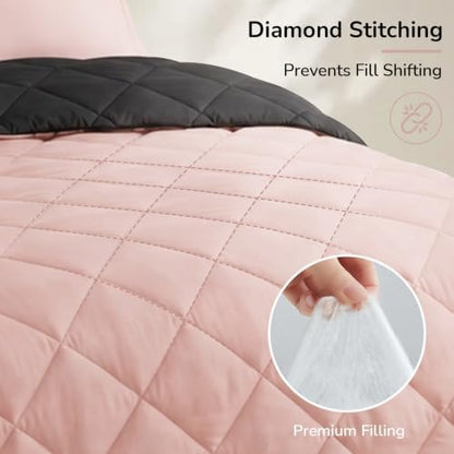 downluxe Queen Comforter Set Soft Reversible 3 Pieces, Pink/Black