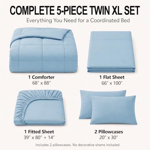 CozyLux Twin XL Comforter Set Baby Blue - 5 Pieces Twin XL Bed in a Bag
