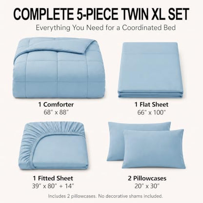 CozyLux Twin XL Comforter Set Baby Blue - 5 Pieces Twin XL Bed in a Bag