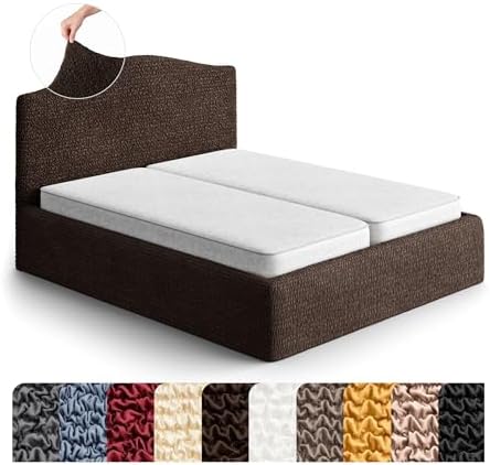 PAULATO BY GA.I.CO. Stretch Headboard and Frame Slipcover – Soft Bi-Elastic 1-Piece Bedframe Cover – Furniture Protector Machine Washable – Dark Brown (Full/Queen 55"-71" Wide)