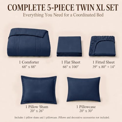 CozyLux Twin XL Comforter Set Navy Blue - 5 Pieces Complete Bedding Set
