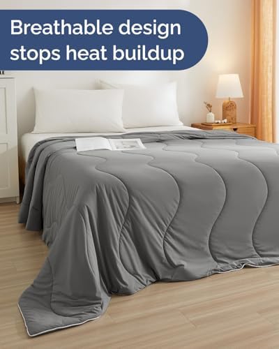 Cooling Comforter Full/Queen Size - Cooling Blanket - 90x90 (Dark Grey)