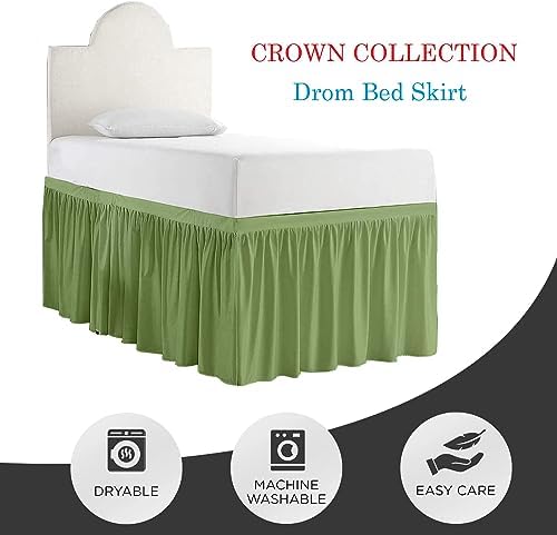 Full XL 34" Inch Drop Long Dorm Bed Skirt, Ruffled Pattern College Dorm Room Bed Skirts, Split Corner, Easy Care, No Wrinkle Microfiber Bed Skirt
