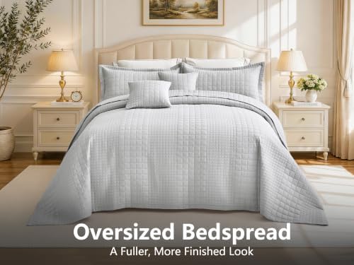 Oversized King Bedspreads 128x120, Grid Stitch, Light Gray