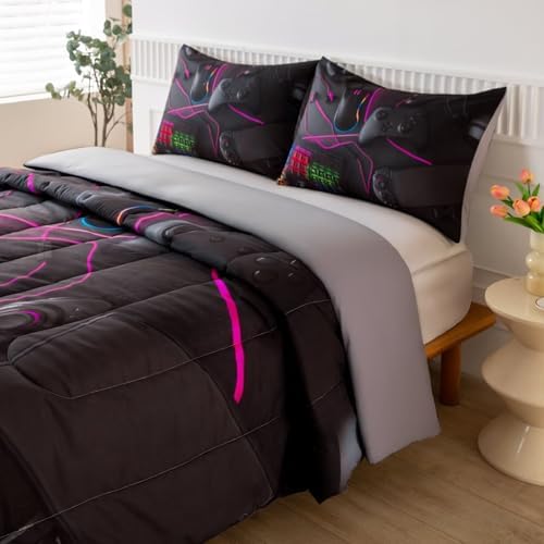 Gaming Comforter for Boys Teens,Game Bedding Sets Queen,Kids Gamer Comforter Set,Video Game Bedroom Bed Set Controller Duvet All Season 3 Piece