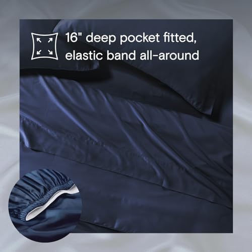 Sijo AiryWeight Tencel Sheet Set, 100% Lyocell Derived from Eucalyptus, Buttery Soft, Architectural Digest Best Cooling Sheets Winner - 3pc - 2 Pillowcases 1 Fitted (Sapphire, Cal King)