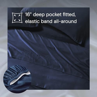 Sijo AiryWeight Tencel Sheet Set, 100% Lyocell Derived from Eucalyptus, Buttery Soft, Architectural Digest Best Cooling Sheets Winner - 3pc - 2 Pillowcases 1 Fitted (Sapphire, Cal King)