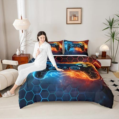 Feelyou Kids Boys Blue Red Gamer Comforter Set Full Size