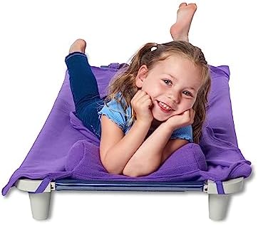 ROLLEE POLLEE Nap Sac Roll Up Napping Blanket with Attached Pillow for Preschool/Daycare, Super Soft with Elastic Straps, Fits Most Mats and Cots