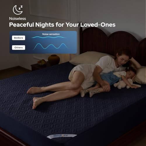 BEDLORE Waterproof Mattress Protector, Cal King Size Mattress Pad with Deep Pocket 6"-18" Depth, Soft Dirt-Proof Double Bed Mattress Cover for Bedroom, College Dorm, Hotel (Navy Blue)