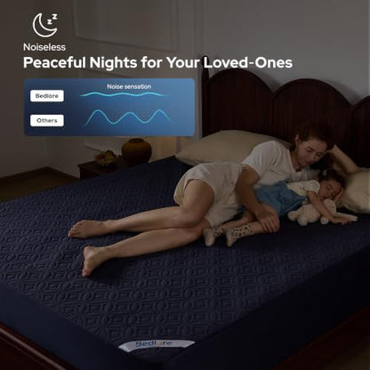 BEDLORE Waterproof Mattress Protector, Cal King Size Mattress Pad with Deep Pocket 6"-18" Depth, Soft Dirt-Proof Double Bed Mattress Cover for Bedroom, College Dorm, Hotel (Navy Blue)