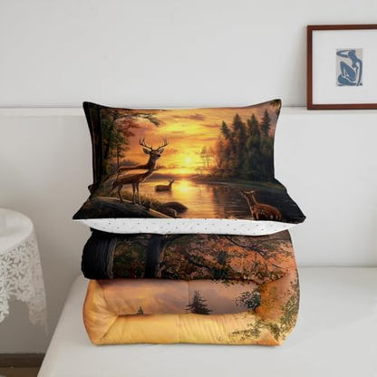 Feelyou Deer Comforter Sets King Size for Boys Kids Teens,Wild Animal Bedding Sets Hunting Comforter Sets Woodland Moose Wildlife Forest Bed Set, with 1 Comforter 2 Pillowcase