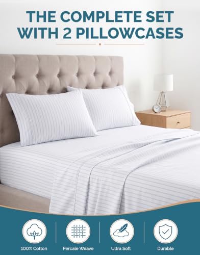 Casa Platino 100% Cotton Sheets Twin XL Size Set - 4 Pieces (1 Flat, 1 Fitted, 2 Pillowcases) - Soft & Breathable Percale Weave - Cooling Bed Sheets with Deep Pockets - Twin XL Sheet Set - Skylure