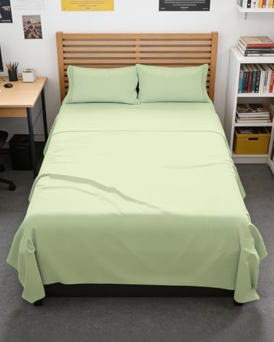 Full XL Sheets - 4 Piece Full XL Sheet Set - Breathable - Light Sage Green