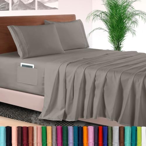 Elegant Comfort 4-Piece Bed Sheet Set - Luxury Bedding 1500 Premium Hotel Quality Microfiber, All Around Elastic 18-24 Inches Deep Fitted Sheet- Extra Deep Pocket Sheets, Full, Grey