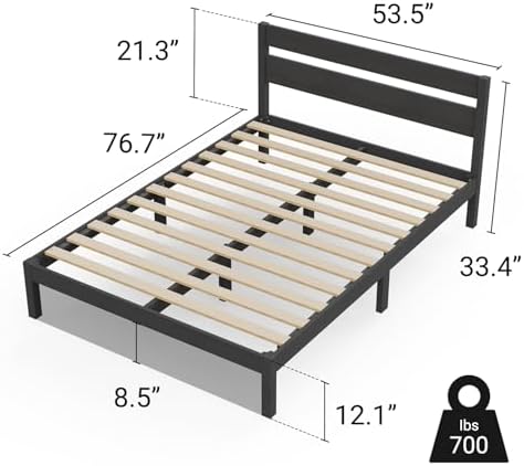 LIFEMENT Full Bed Frame with Headboard Classic Wood Platform, Noise Free, Under Bed Storage, No Box Spring Needed, Easy Assembly, Black