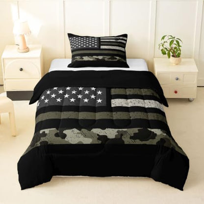Feelyou Camo American Flag Comforter Set Toddler Bedding Set for Kids Boys