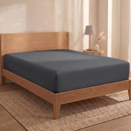 BIOWEAVES 100% Organic Cotton 1 Twin XL Fitted Sheet Only | 300 Thread Count Sateen Weave GOTS Certified with Deep Pocket - Gray