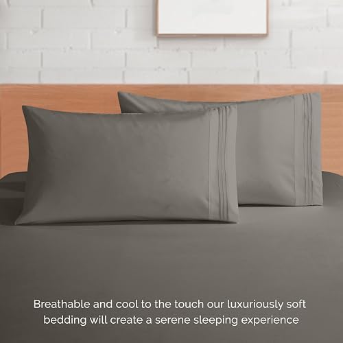 Elegant Comfort 4-Piece Bed Sheet Set - Luxury Bedding 1500 Premium Hotel Quality Microfiber, All Around Elastic 18-24 Inches Deep Fitted Sheet- Extra Deep Pocket Sheets, Twin/Twin XL, Grey