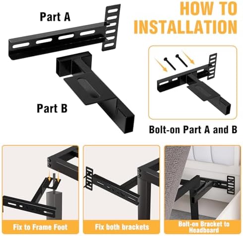 Headboard Brackets for Bed Frame, Adjustable Brackets for Headboard, Universal with Footboard Extension Kit, Fit for Queen King Full Size Headboards, Easy Installation, Set of 2
