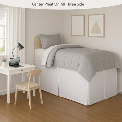 eBeddy Linens Split Corner Dorm Bed Skirt Twin XL – 42 Inch Drop, 100% Microfiber, Extra Long Bed Skirt for College Dorm, Platform Style, White Solid, Hidden Storage Solution, Easy Fit