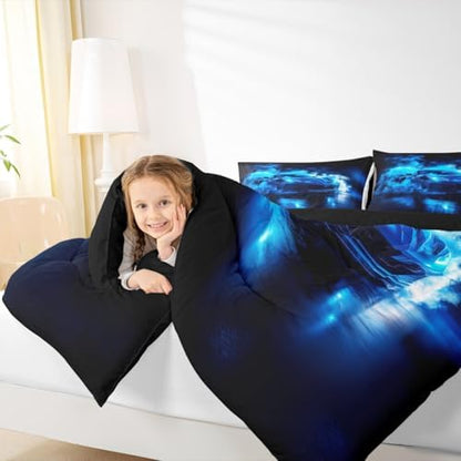 Erosebridal Blue Racing Car Comforter Set King Size,Somky Extreme Sport Games Bedding Sets for Kids Boys Teens,Sports Race Car Bed in A Bag with 1 Comforter,2 Pillowcases,Cool Modern Duvet Insert