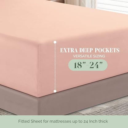 Elegant Comfort 4-Piece Bed Sheet Set - Luxury Bedding 1500 Premium Hotel Quality Microfiber, All Around Elastic 18-24 Inches Deep Fitted Sheet- Extra Deep Pocket Sheets, Twin/Twin XL, Blush Pink