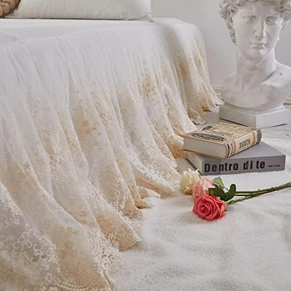 Brandream Cream Lace Bed Skirt Queen 18-Inch Drop Shabby Chic Bedding