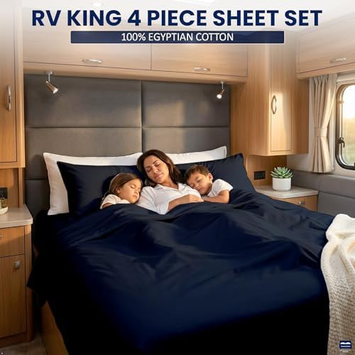 Cottingon 4 Piece Short Queen Sheets, 15" Deep, Egyptian Cotton, Navy Blue