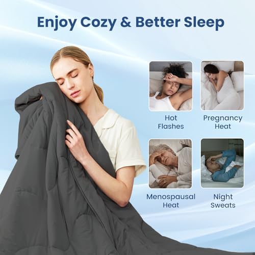 Cozy Bliss Cooling Comforter Twin Size x Sorona® Viscose Natural Fiber, Reversible Silky Smooth Cooling Blanket with Q-Max＞0.45 for Hot Sleepers & Night Sweats, Charcoal Grey, 68"x90"