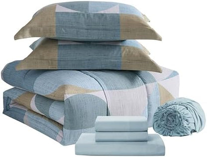 Geometric Comforter Set Full Size with Sheets Bed in a Bag – Deep Pocket Fitted Sheet with Elastic Corners, Cozy Comforter, Pillowcases & Shams – Soft Microfiber All Season Bedding – Machine Washable
