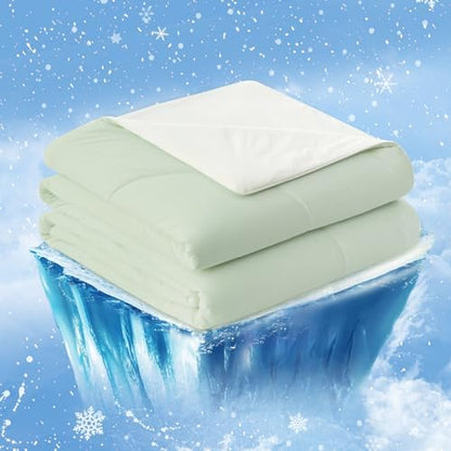 Cozy Bliss Cooling Comforter Twin Size, Cooling Blankets for Hot Sleepers and Night Sweats, Light Mint Green Cream Summer Comforter for Twin Size Bed, Breathable Soft Lightweight Silk Smooth