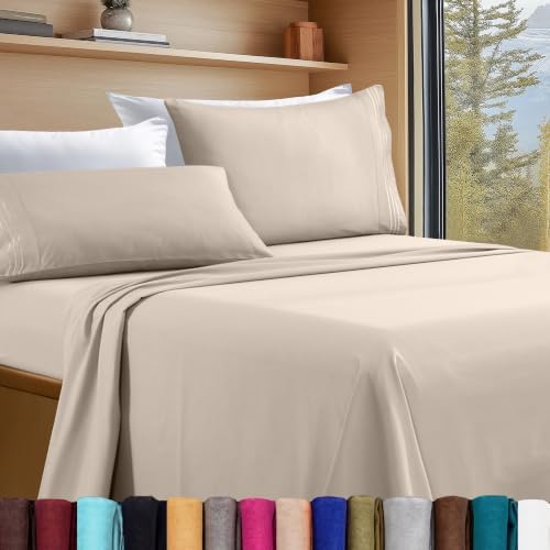 Elegant Comfort Luxury 4-Piece Bed Sheet Set - Luxury Bedding 1500 Premium Hotel Quality Microfiber, Wrinkle Resistant Cool and Breathable, Easy Elastic Fitted, RV Short Queen, Cream Beige
