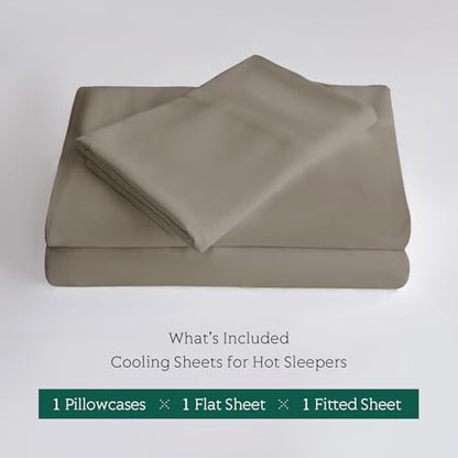 Cooling Sheets Set Twin Size, Viscose Derived from Bamboo for Hot Sleepers | Deep Pocket Up to 15 Inch | Silky Soft & Breathable Bedding - 3PC (Twin, Simply Taupe)