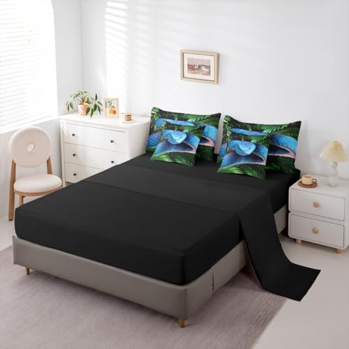 Erosebridal Snake 7 Pcs Bedding Set Twin 3D Reptile Comforter Set with Sheets Blue Scales Bed in A Bag Palm Leaf Wild Animal Bedroom Decor