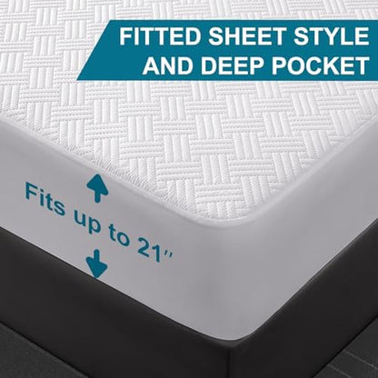 Waterproof King Size Mattress Protector with Deep Pockets, White