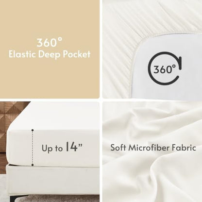 MUXHOMO 7 Pieces California King Comforter Set, Reversible Bed in a Bag Cal King Size, All Season Bedding Set with Comforter, Flat Sheet, Fitted Sheet, Pillowcases & Shams, Yellow & Ivory