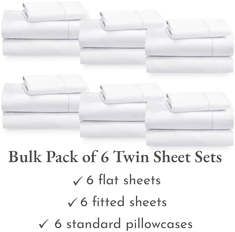 California Design Den Pack of 6 100% Cotton Sateen Twin Sheets Set, White