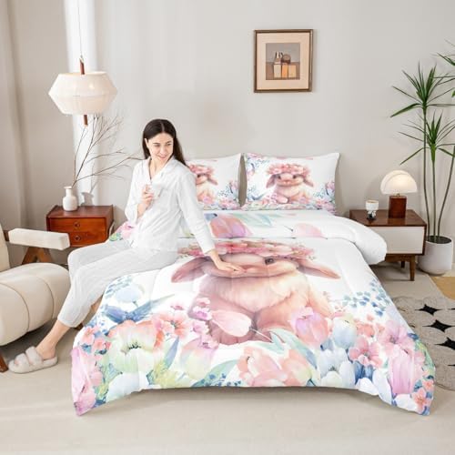 Feelyou Cute Rabbit Comforter Set Full Size Boys Girls Teens