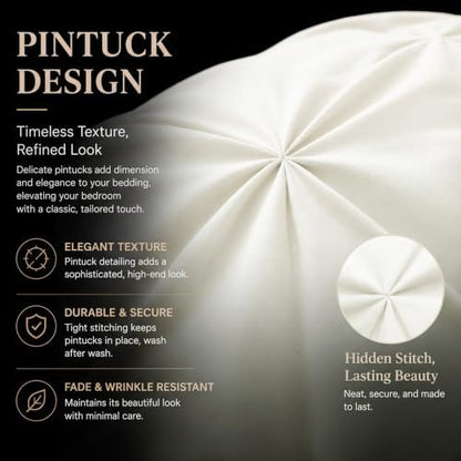 CozyLux Full Size Comforter Sets Ivory, 7 Pieces Pintuck Bed in a Bag