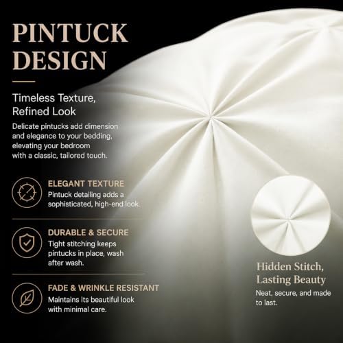 CozyLux King Size Comforter Set Ivory, 7 Pieces Pintuck Bed in a Bag