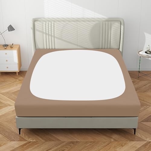PureFit Stretchy Box Spring Cover Queen - Elastic Fitted Box Spring Wrap Around 4 Sides, Wrinkle & Fading Resistant Fits Queen Size Beds, Camel