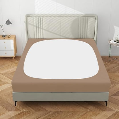 PureFit Stretchy Box Spring Cover Full - Elastic Fitted Box Spring Wrap Around 4 Sides, Wrinkle & Fading Resistant Fits Full Size Beds, Camel