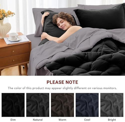 MUXHOMO 7 Pieces King Comforter Set, Reversible Bed in a Bag King Size, All Season Bedding Set with Comforter, Flat Sheet, Fitted Sheet, Pillowcases & Shams, Black & Soot